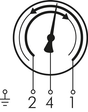 Schaltsymbol: Zweifachkontakt Nr. 12: Der 1. Kontakt schließt, der 2. Kontakt öffnet bei Überschreiten des jeweiligen Sollwertes